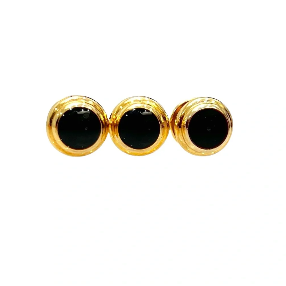 VINTAGE BLACK CENTER & GOLD TONE TUXEDO SHIRT STUDS - SET OF 3